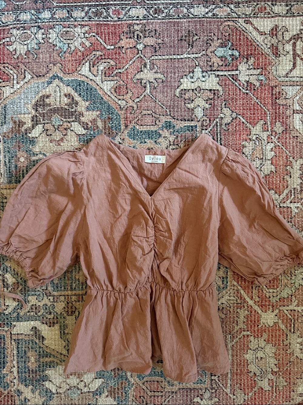 Women's Rust Puff Sleeve Peplum Top